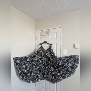 Boho Black White Floral  Dress 100%  Cotton Tie Strap Flowy Summer One Size